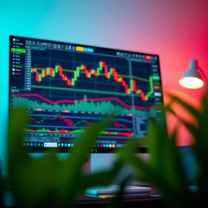 Illustration of a computer screen displaying forex trading platform with charts and indicators