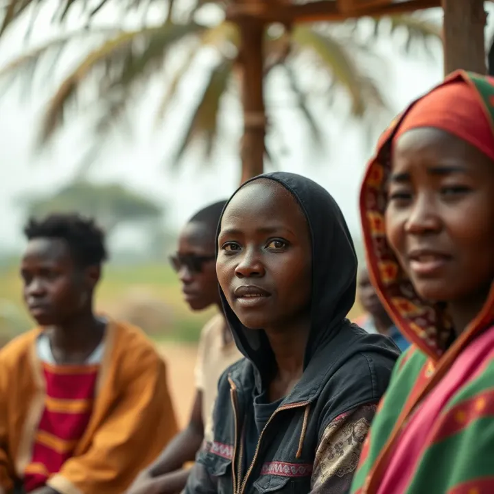 Cultural scene depicting gender roles in a Kenyan community setting