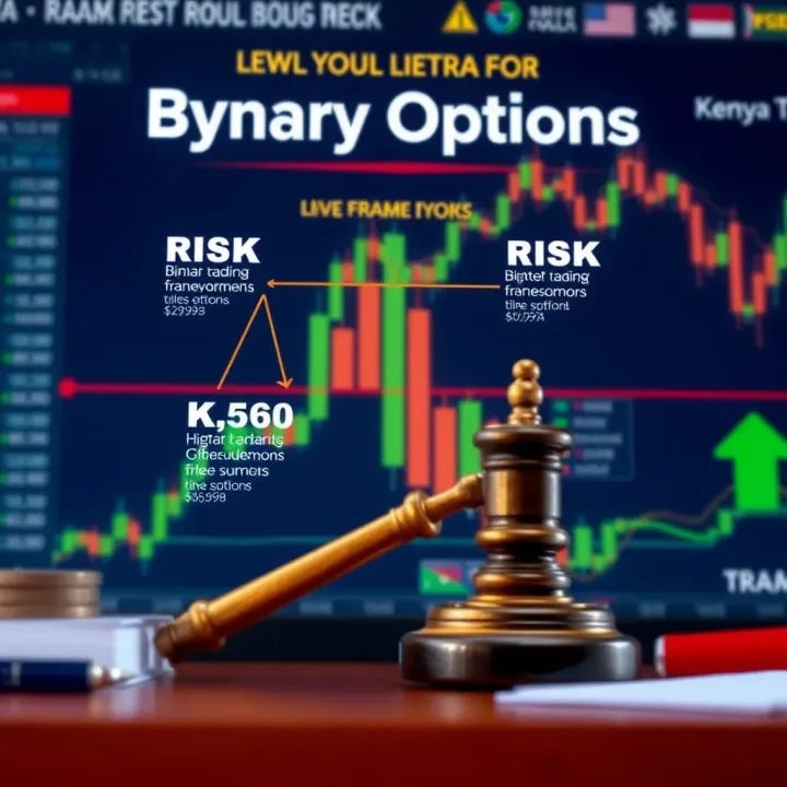 Graphic illustrating legal frameworks and risk indicators relevant to binary options in Kenya