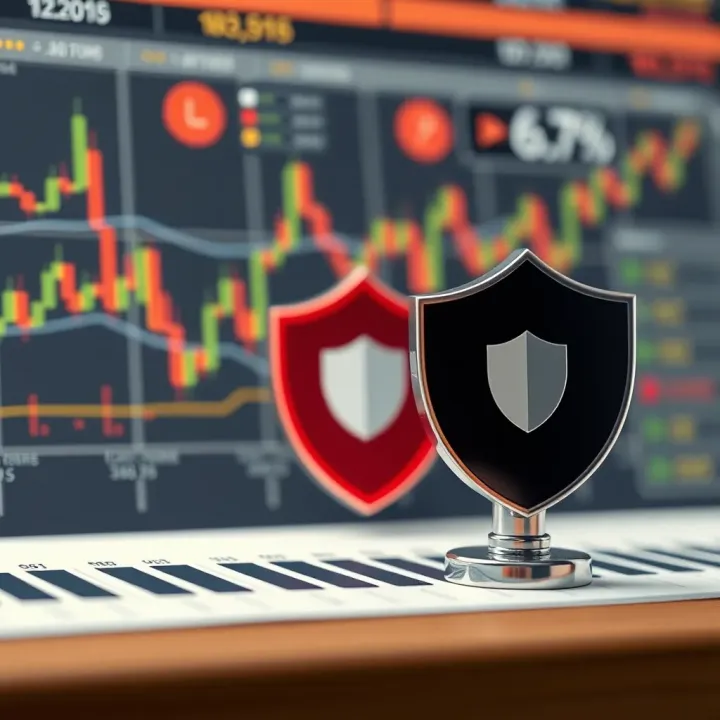 Conceptual illustration of risk management strategies with charts and protective shield icons