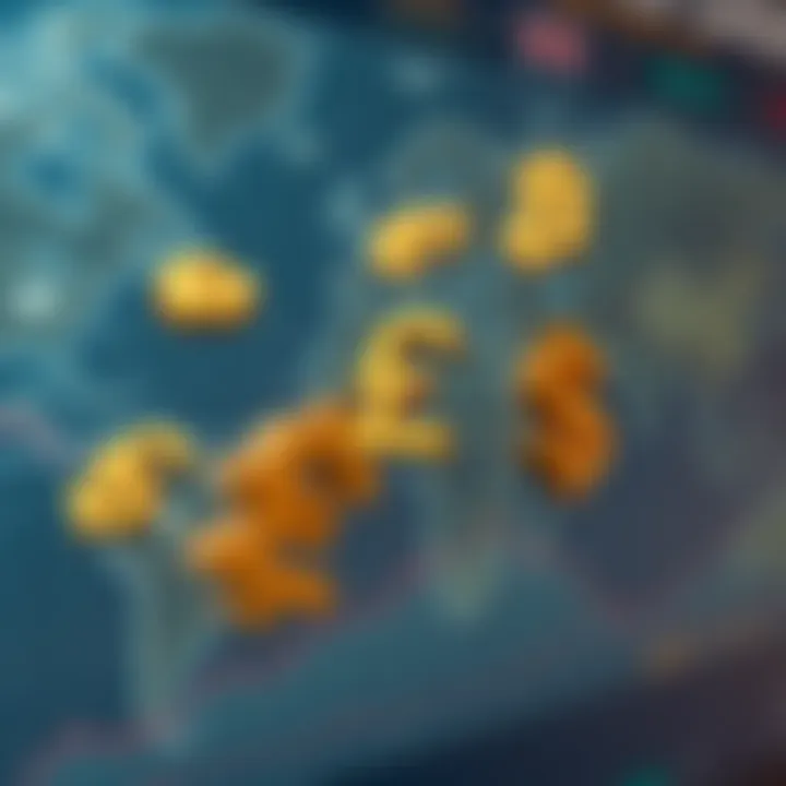 Currency symbols floating over a world map background representing global forex markets