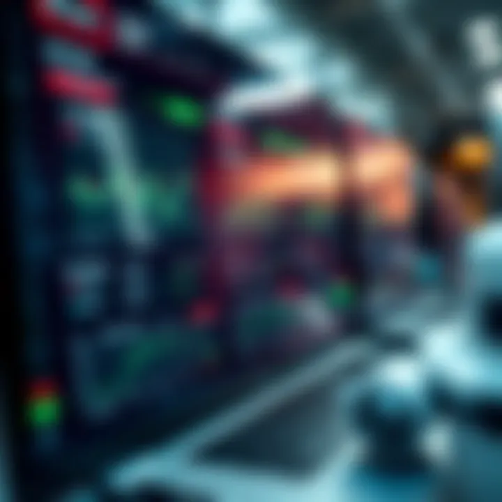 Digital interface displaying various binary trading bot options with performance metrics and strategy settings