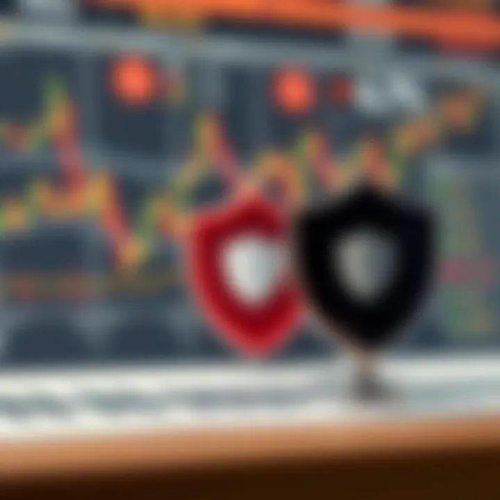 Conceptual illustration of risk management strategies with charts and protective shield icons