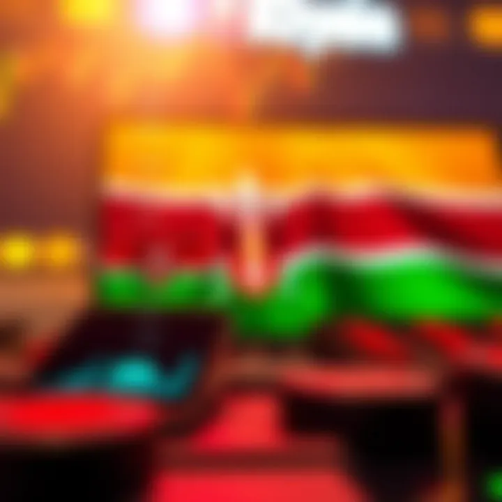 Conceptual illustration of binary options trading with technology symbols and Kenyan flag colors