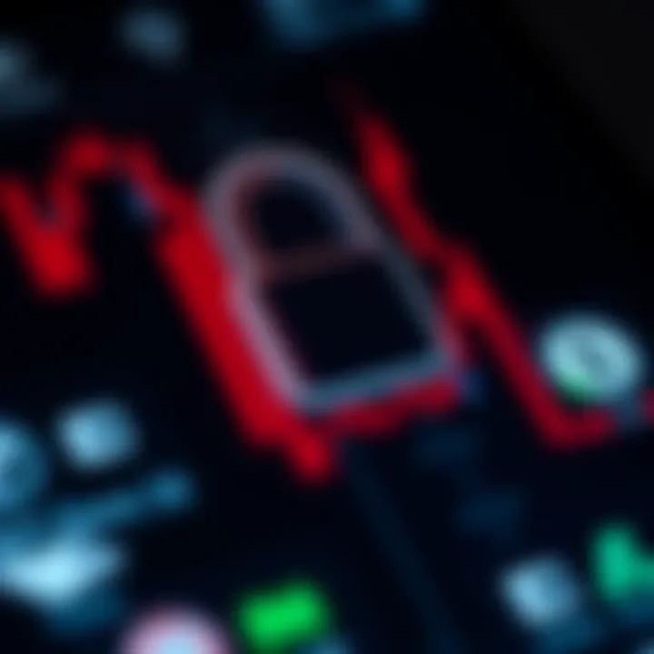 Secure mobile app interface showing locked padlock symbol with currency exchange icons