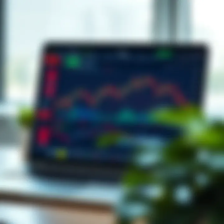 Modern laptop displaying forex trading charts and analytics on screen