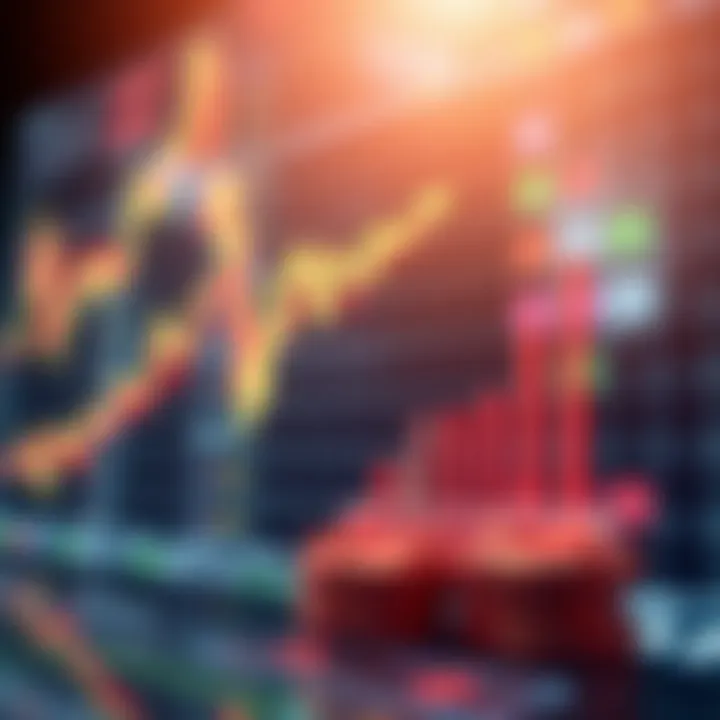 Graph displaying upward trend with binary options trading symbols