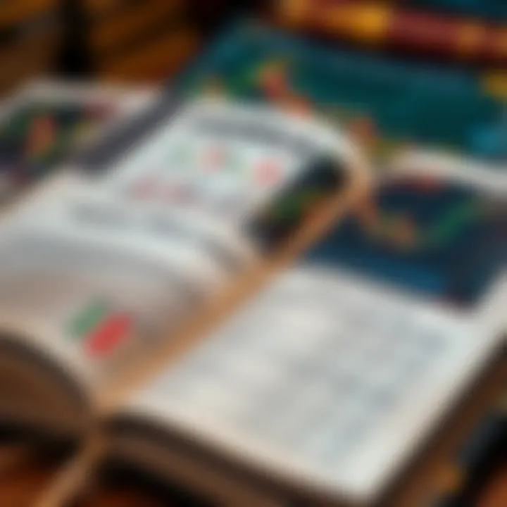 Forex Trading Literature Featuring Market Analysis Charts Open book with forex trading charts and data on pages