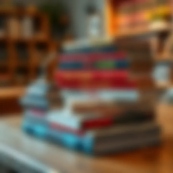 Books on forex trading strategies and market analysis stacked on a wooden table