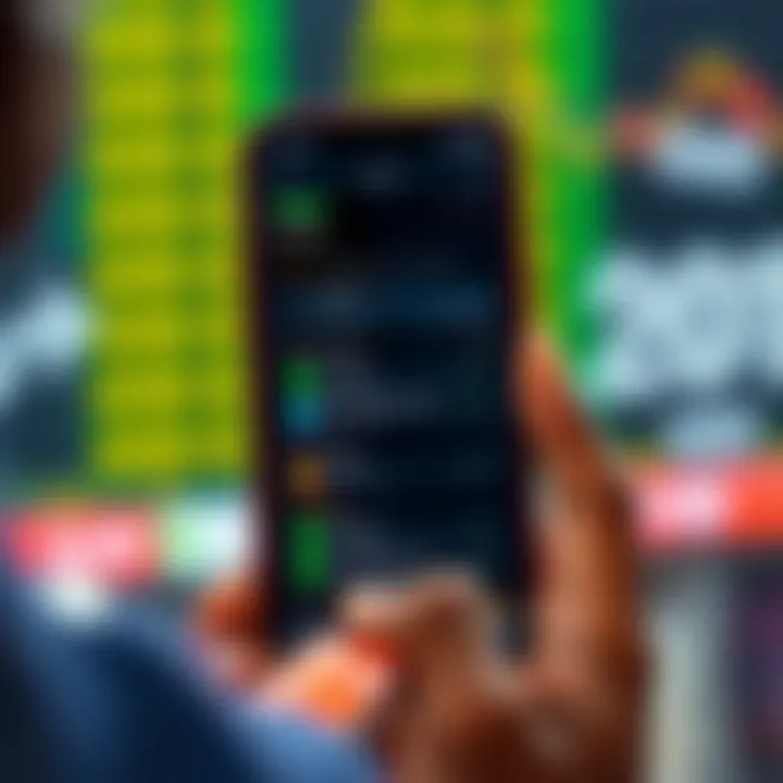 Mobile phone displaying forex trading app with M-Pesa payment method options