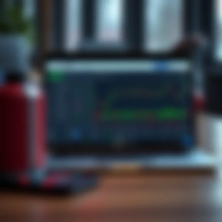 Forex Trading Platform Interface with Analytical Tools Laptop with forex trading platform dashboard open, displaying analytics and trading options