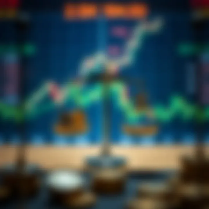 Illustration of risk and reward balance in forex trading with scales and currency icons