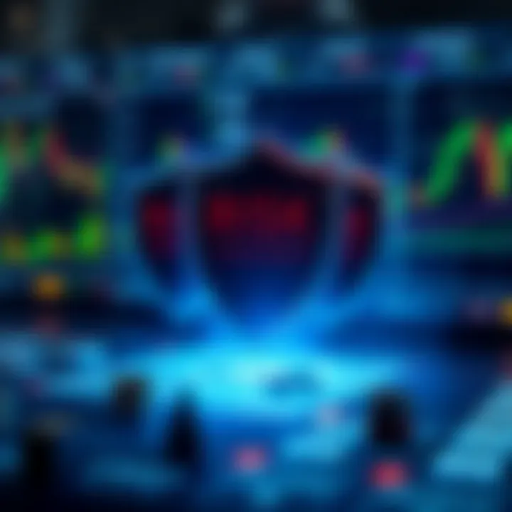 Illustration of risk management concepts in forex trading with protective shields and charts