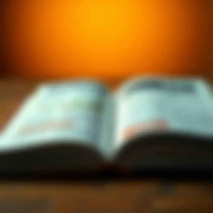 Open book displaying forex trading strategies with currency symbols and market graphs