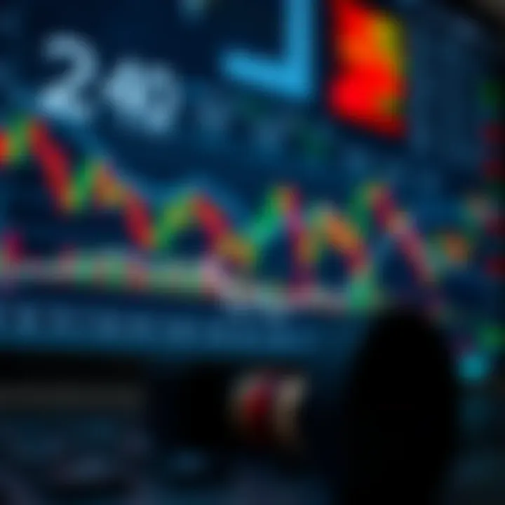 Illustration of candlestick chart with trading indicators and risk management tools