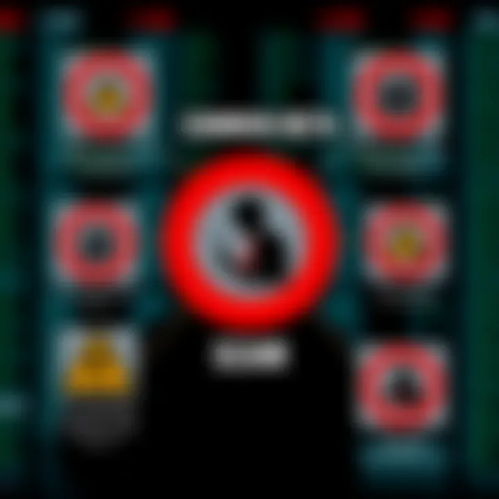 Illustration showing different methods used in binary trading scams with warning signs