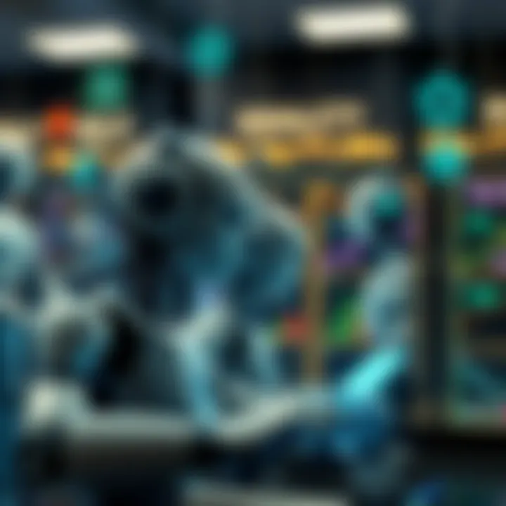 Conceptual illustration of various bots interacting with digital networks and devices