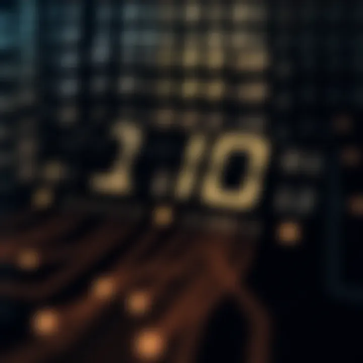 Visual representation of binary digits transitioning from zero to one in an electronic circuit pattern