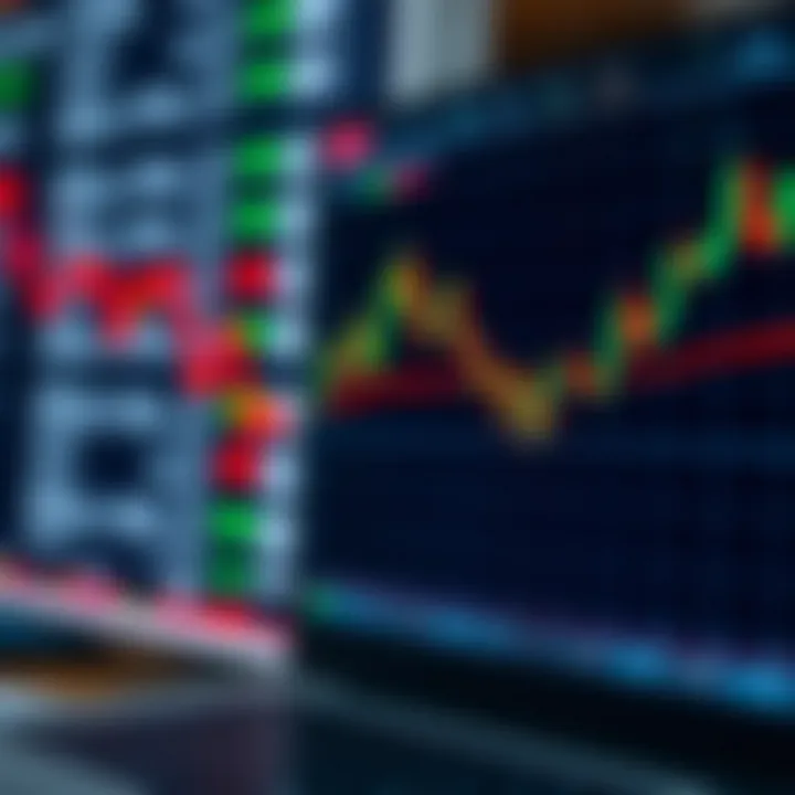Graph showing currency pairs with upward and downward trends on trading platform screen