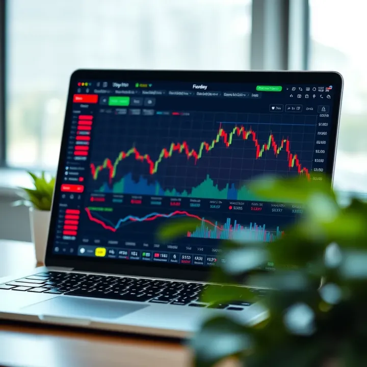 Modern laptop displaying forex trading charts and analytics on screen