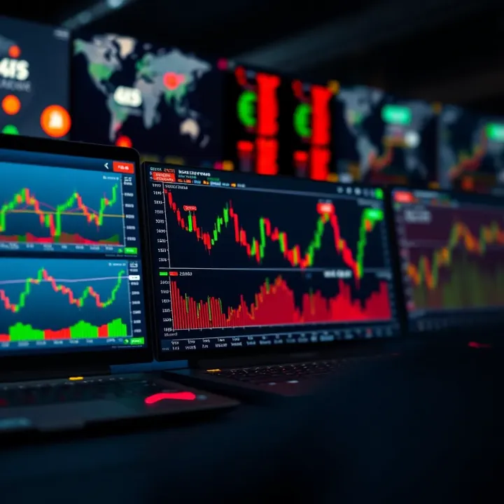 Illustration showing different forex trading platforms with charts and currency symbols
