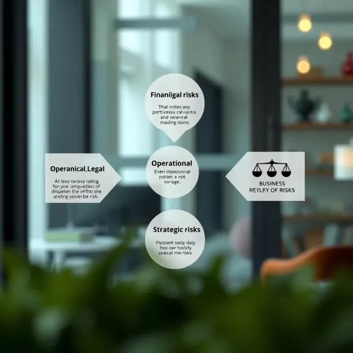 Diagram showing types of risks faced by businesses such as financial, operational, legal, and strategic risks