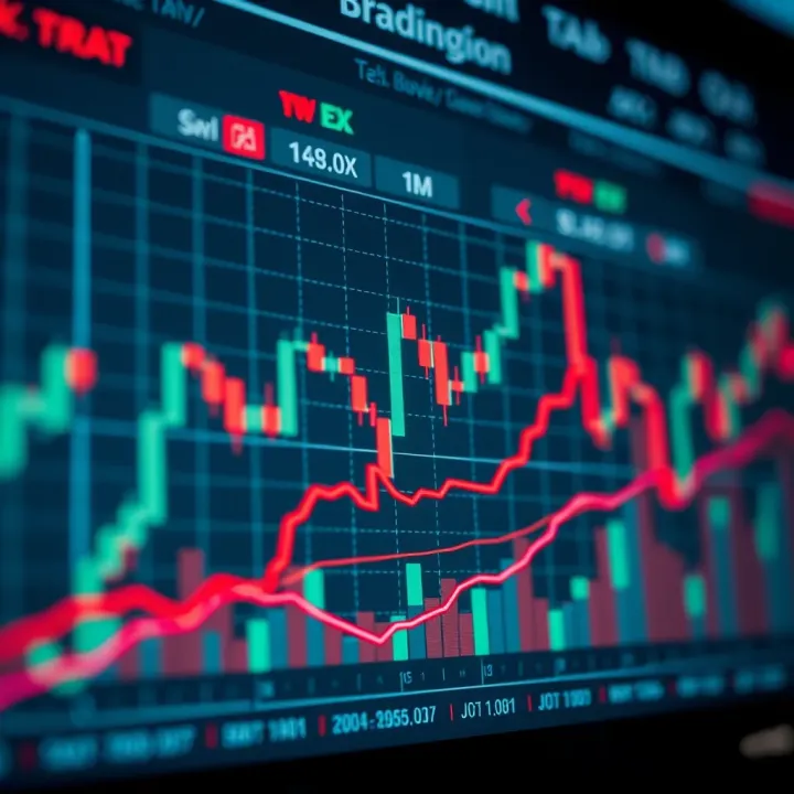 Forex Trading Chart Displaying Market Trends and Patterns Chart showing upward trends and candlestick patterns in forex trading