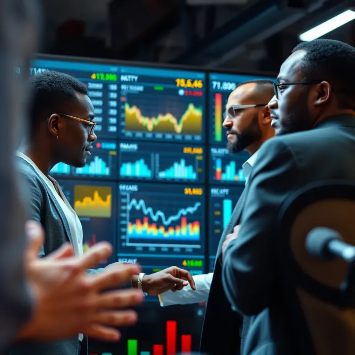 Business team analyzing risk data on a digital dashboard with charts and graphs