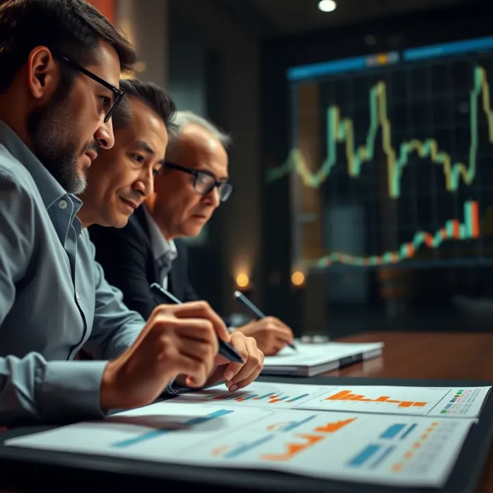 Business team analyzing data charts to evaluate potential risks