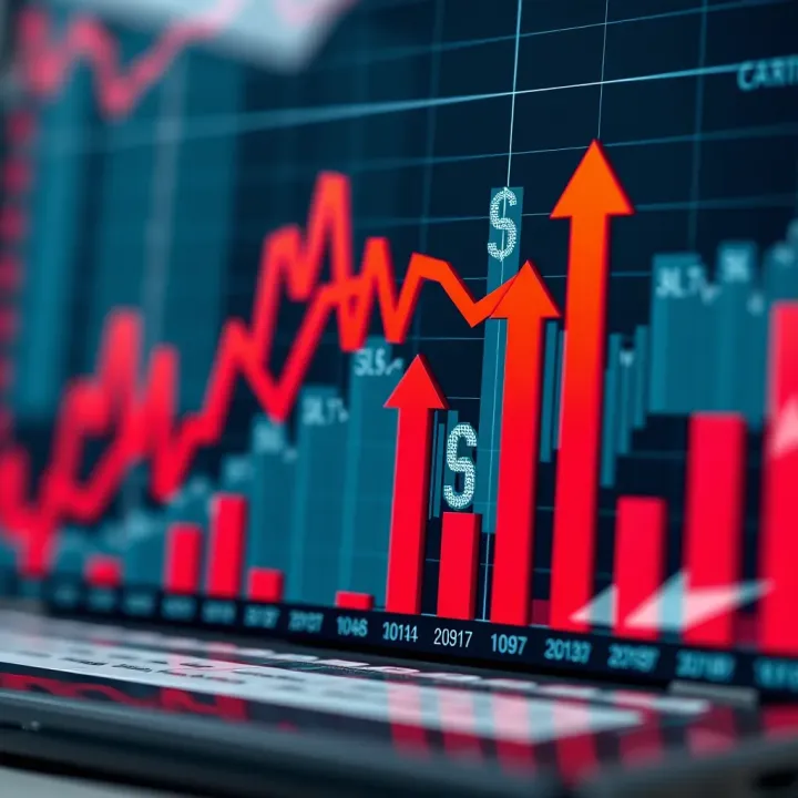 Graph of forex market trends with currency symbols and upward arrows