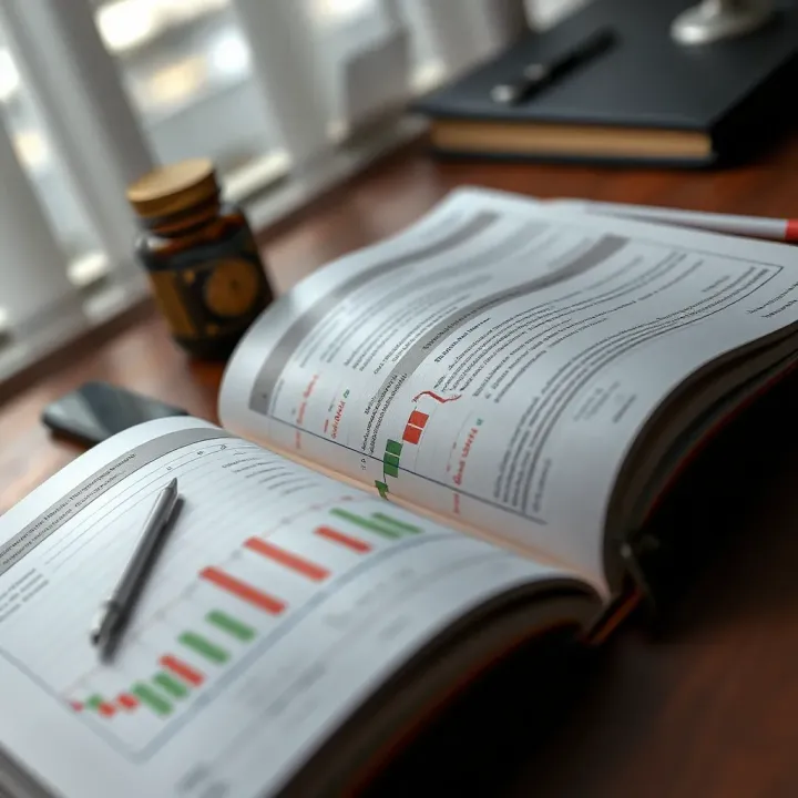 Open book showing forex trading strategies with annotated notes and charts