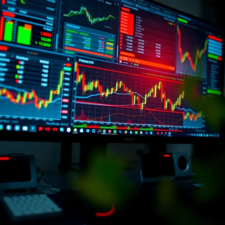Digital interface showing forex trading accounts, charts, and risk management tools on a computer screen