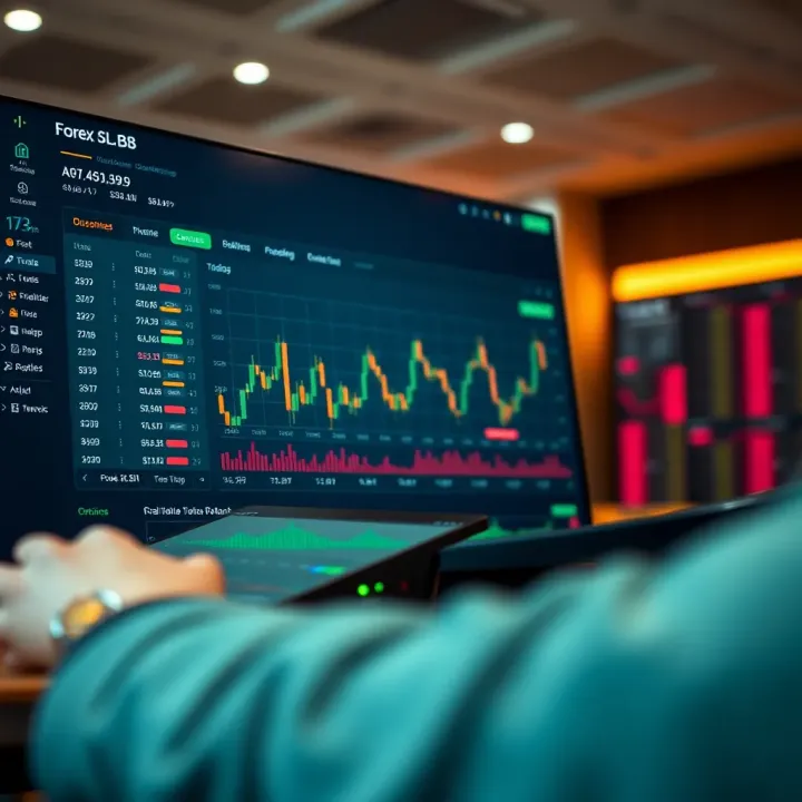 User interface of a forex trading platform showing account dashboard and trading options