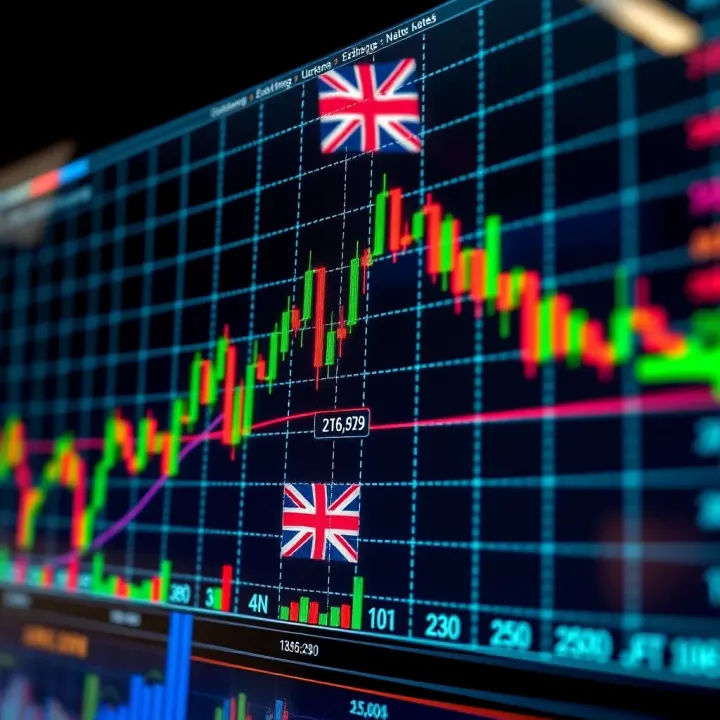 Graph showing currency exchange rates fluctuating with market trends