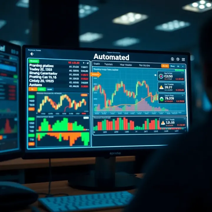 Diagram showing automated trading software interacting with binary options market on a computer screen
