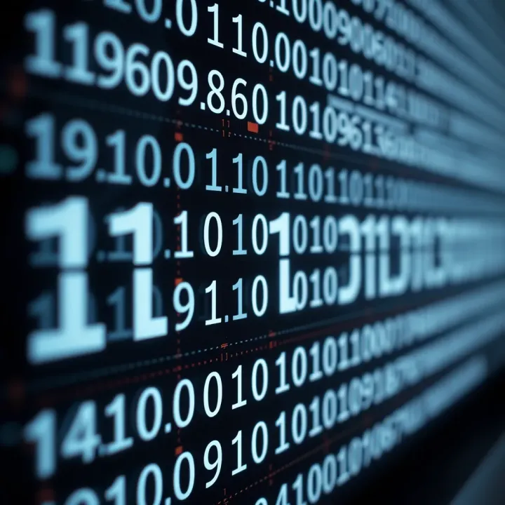 Representation of binary digits used in computer systems demonstrating the significance of binary numeral system