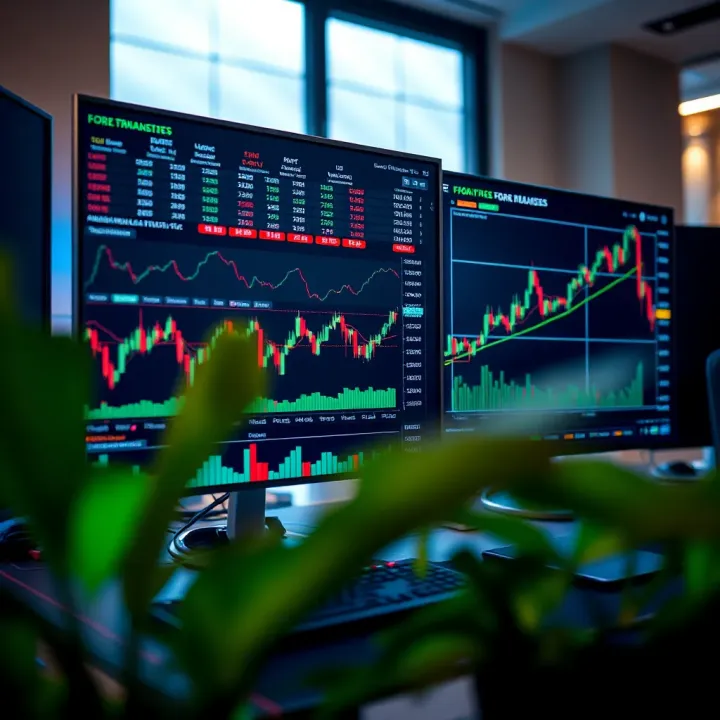 Digital dashboard showing forex trading tools and analytical graphs on a computer screen