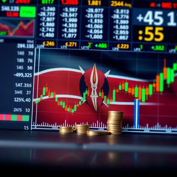 Graph showing currency exchange rates with Kenyan flag and forex trading icons