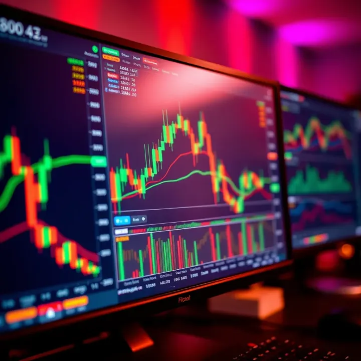 Close-up view of a computer screen displaying forex trading charts and graphs