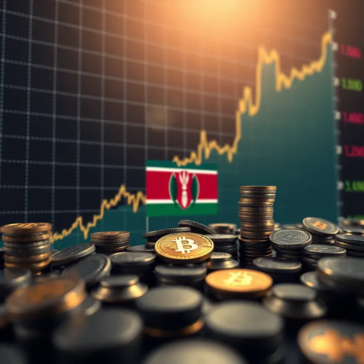 Graph showing upward trend of cryptocurrency market values with Kenyan flag symbol