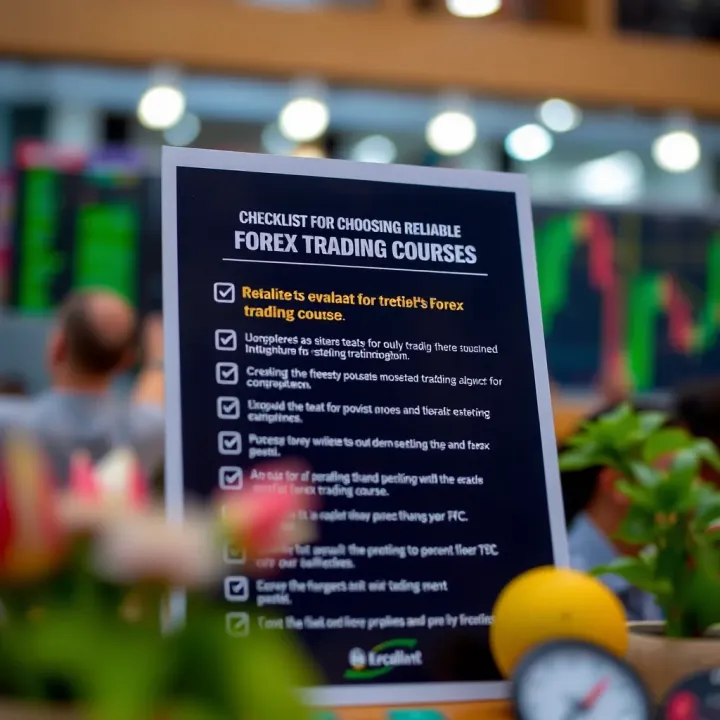 Graphic showing a checklist of criteria to evaluate trustworthy forex trading courses