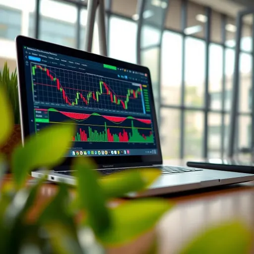 Illustration of a laptop displaying forex charts and educational content for learning trading online