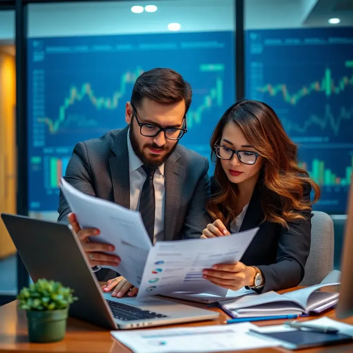 Professional reviewing risk assessment charts and compliance documents