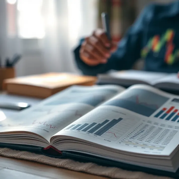 Open forex trading book with graphs and charts on pages