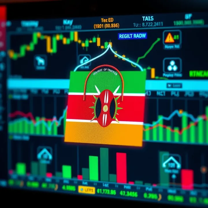 Illustration of a secure online forex trading platform interface with Kenyan flag and regulatory symbols