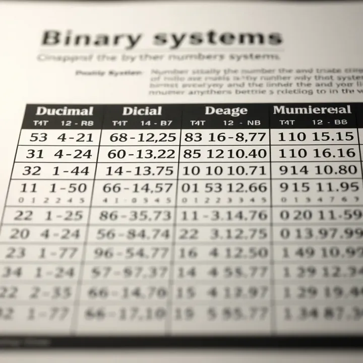 Comparison chart showing different numeral systems including decimal and binary