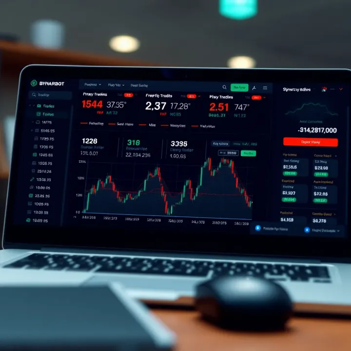 Dashboard displaying key metrics and data from a binary bot analysis tool for automated trading