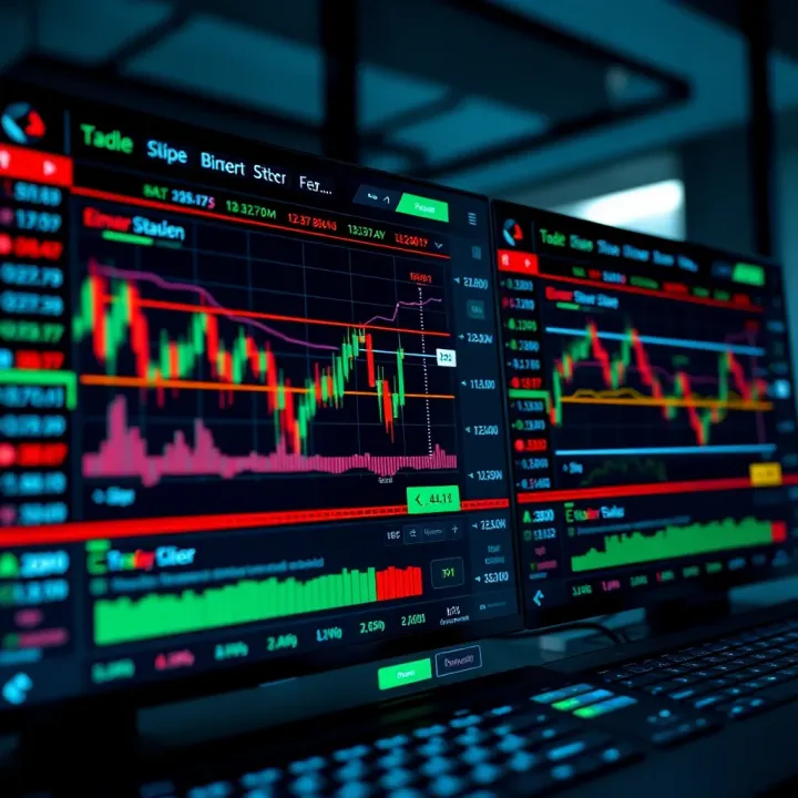 Dashboard displaying binary options trading interface with charts and trade options