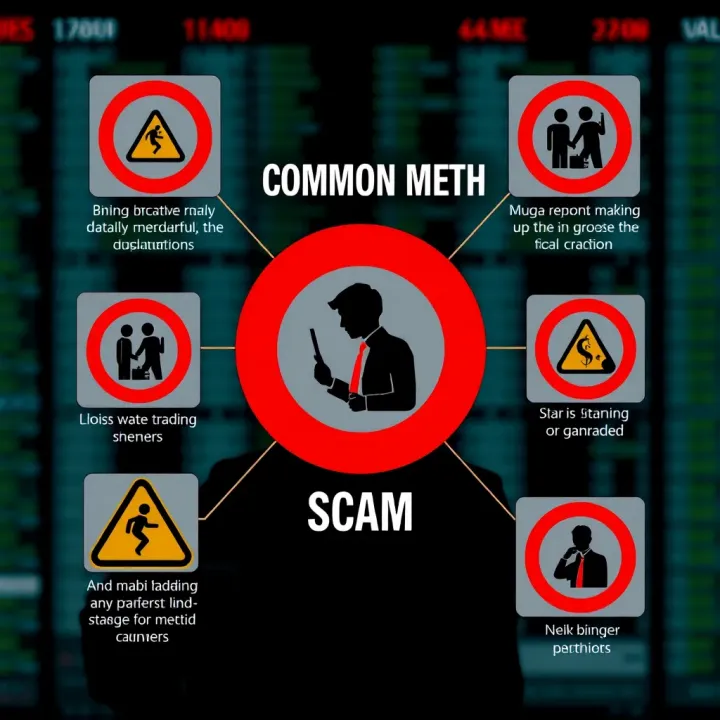 Illustration showing different methods used in binary trading scams with warning signs