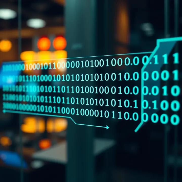 Diagram illustrating binary code with ones and zeros representing digital data